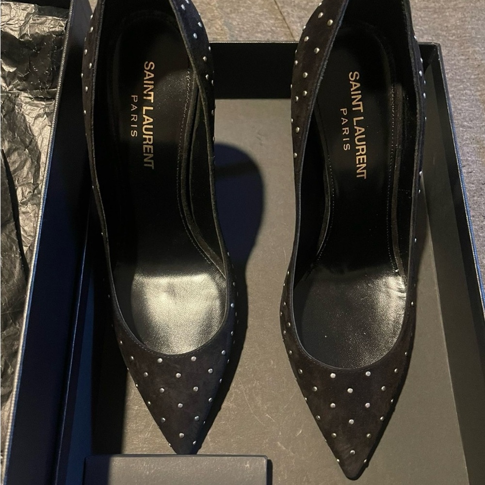 Saint Laurent Suede Studded Anya Pump